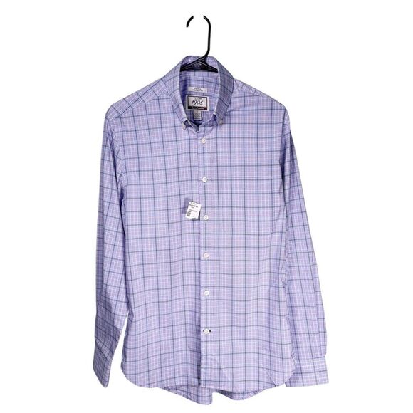 Jos. A. Bank Shirt Mens Small Purple Plaid Stretch Tailored Fit Button Up NWT - Picture 1 of 9